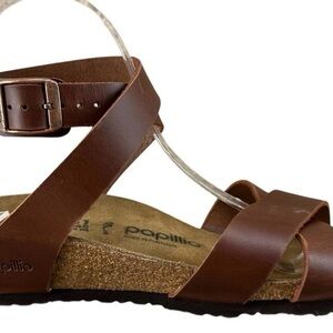 Papillio Brown Leather Cross-Strap Cork Sandal
